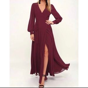 Lulus burgundy wrap around dress NWT